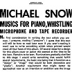 michael snow musics for piano, whistling, microphone & tape recorder song cycle